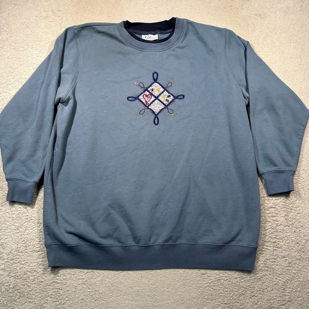 Vintage M&C Sportswear Sweatshirt Womens 2X Blue Embroidered Heart Star